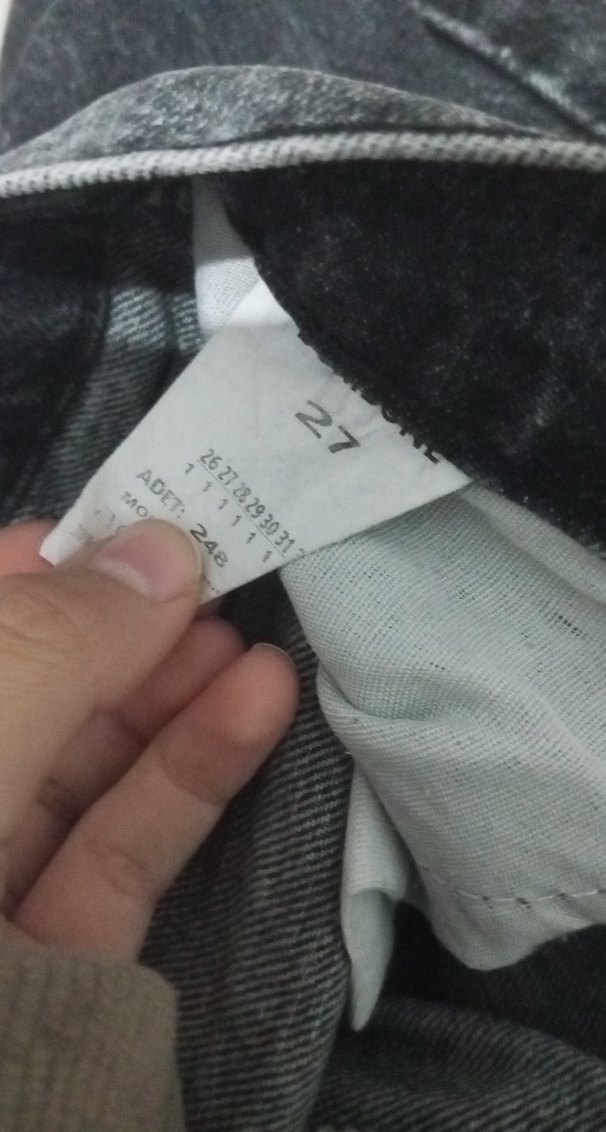 Gri-siyah Bol Kesim Midi Kot Pantolon - Görsel 5