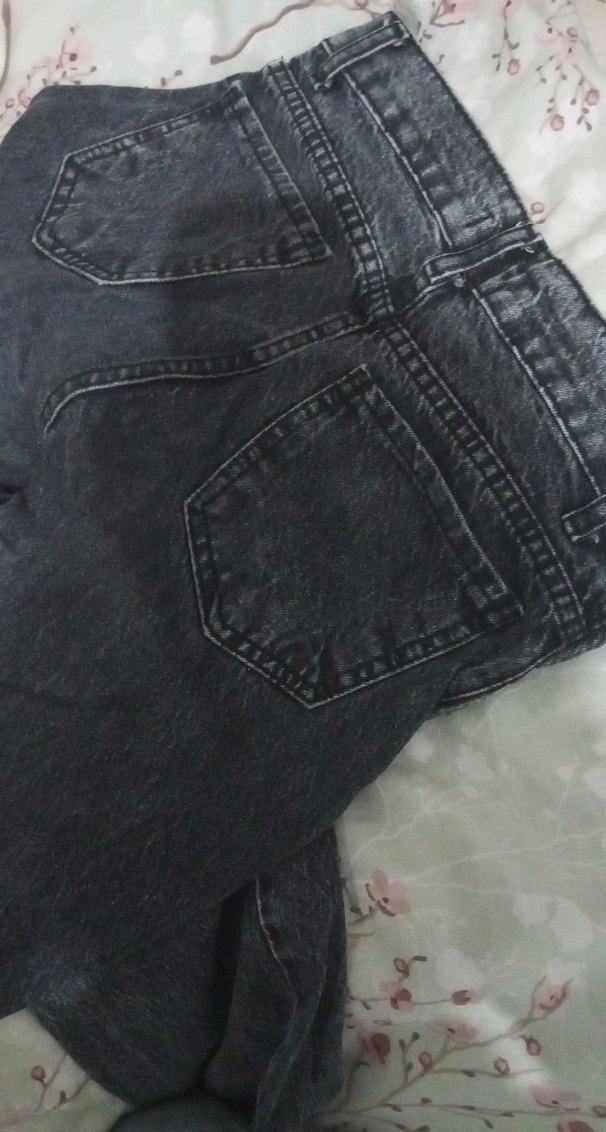 Gri-siyah Bol Kesim Midi Kot Pantolon - Görsel 3