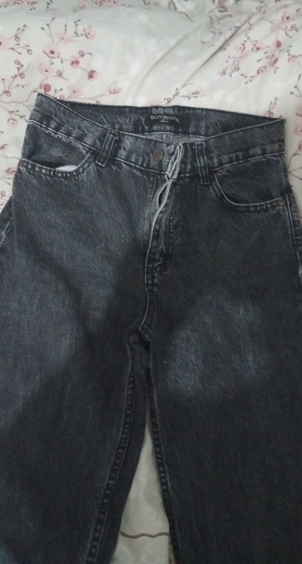 Gri-siyah Bol Kesim Midi Kot Pantolon - Görsel 2