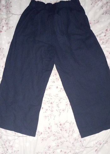 Kadın Mavi Pamuklu Pilili Rahat Pantolon - Görsel 2