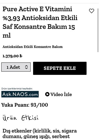 Diğer Etat pur Active E Vitaminli Konsantre Bakım 15ml
