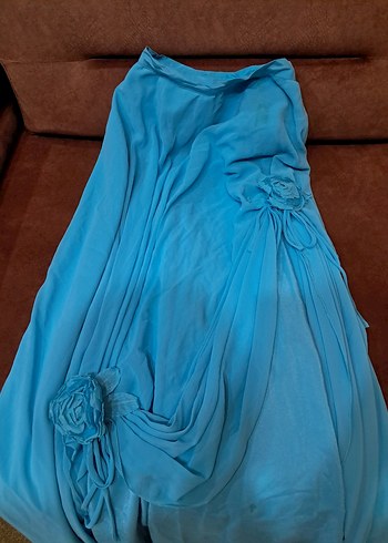 Mavi Straplez Uzun Bohem Kadın etek, elbise - Görsel 2