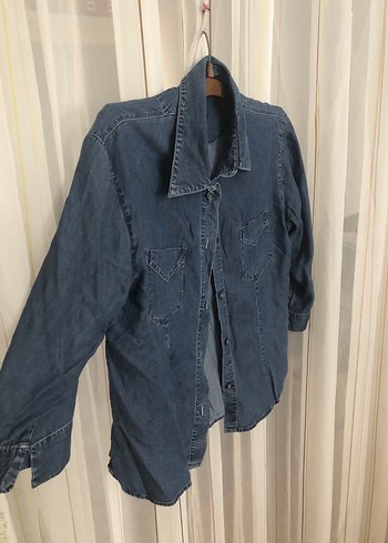 Düğmeli Lacivert Kadın Denim gömlek
