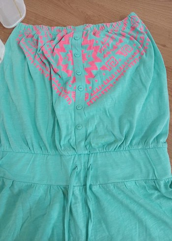 Düğmeli Turkuaz Nakışlı Straplez Hamile Tulum - Görsel 2