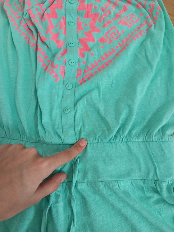 Düğmeli Turkuaz Nakışlı Straplez Hamile Tulum - Görsel 3