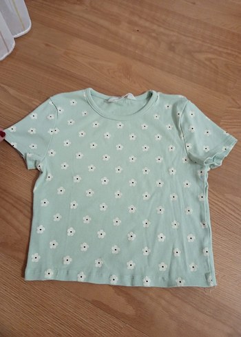 Kız Çocuk Yeşil Çiçekli Kısa Kollu Tişört - Görsel 2