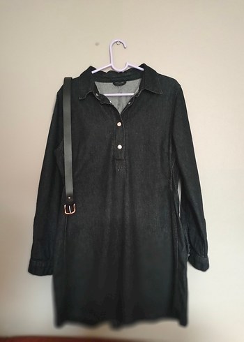 Kadın Siyah Denim Midi Elbise - Görsel 3