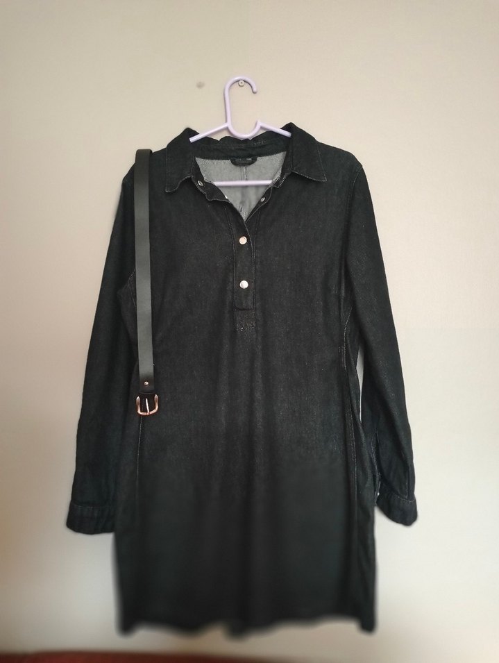 Kadın Siyah Denim Midi Elbise - Görsel 3