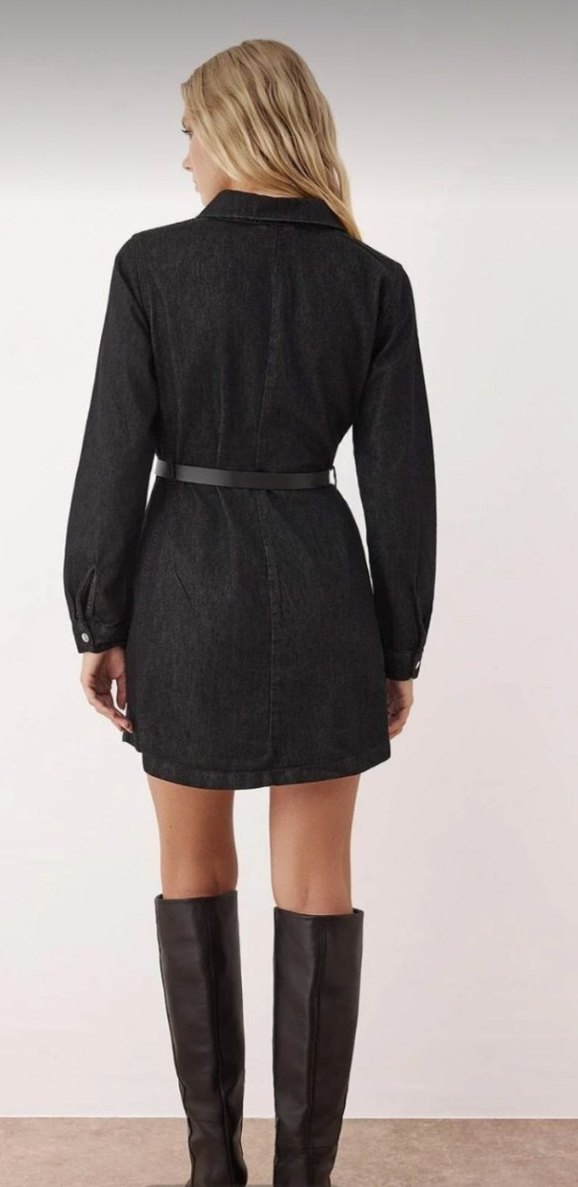 Kadın Siyah Denim Midi Elbise - Görsel 2