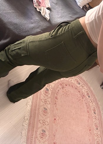 m Beden haki Renk Kadın Haki Kamuflaj Bol Kesim Midi Pantolon