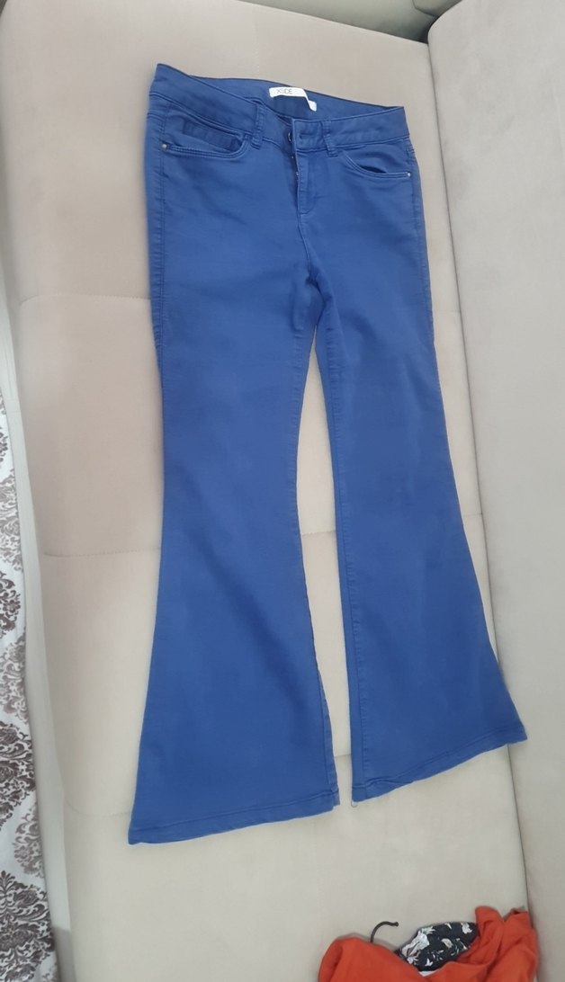 Parlak Mavi Midi Denim Kot Pantolon - Görsel 3