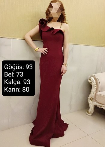 Bordo Volanlı Yaka Uzun Abiye Elbise - Görsel 4