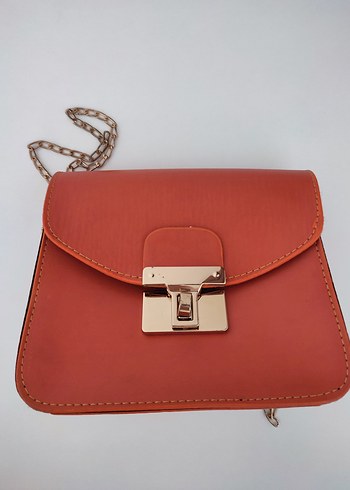 Zincir Detaylı Turuncu Deri Kadın Çanta - Görsel 7