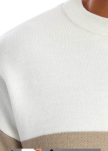 Bej ve Beyaz Renkli Erkek Triko Kazak - Görsel 3