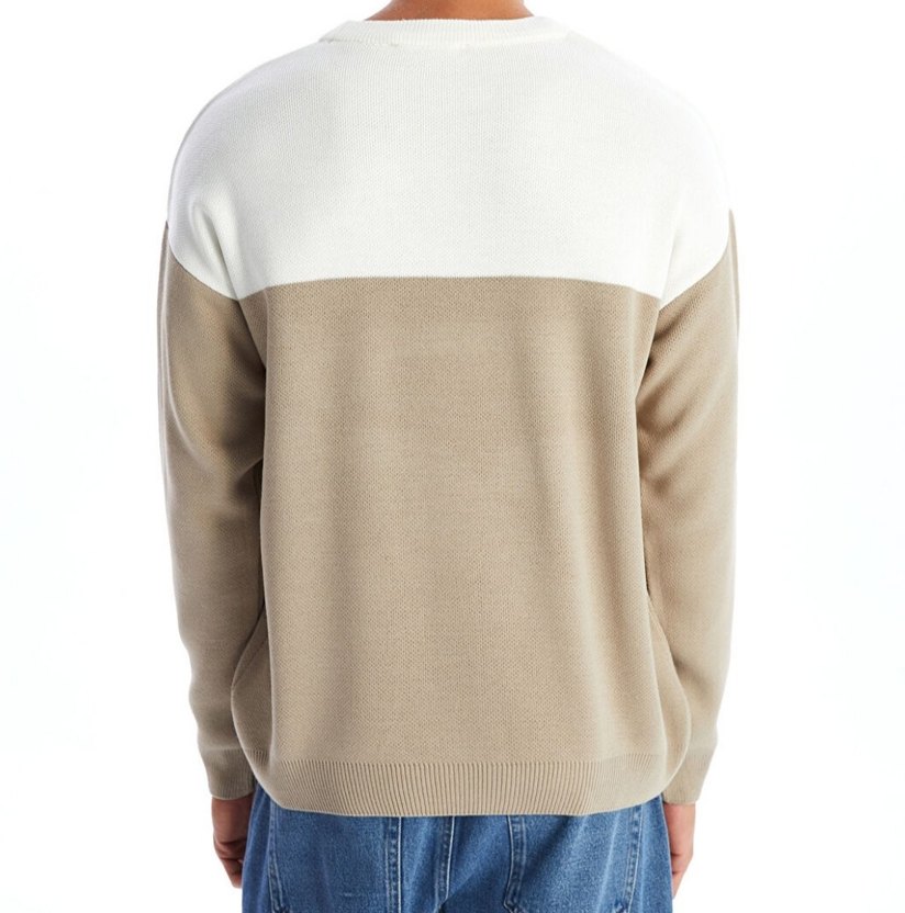 Bej ve Beyaz Renkli Erkek Triko Kazak - Görsel 2