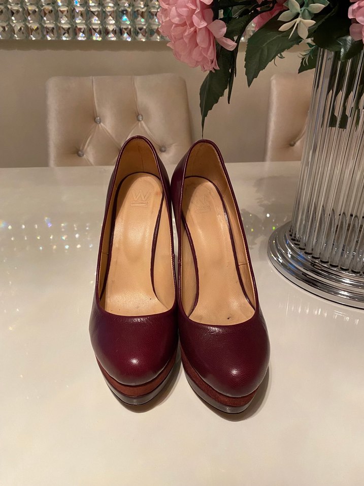 Bordo Deri Platform Topuklu Kadın Stiletto - Görsel 5