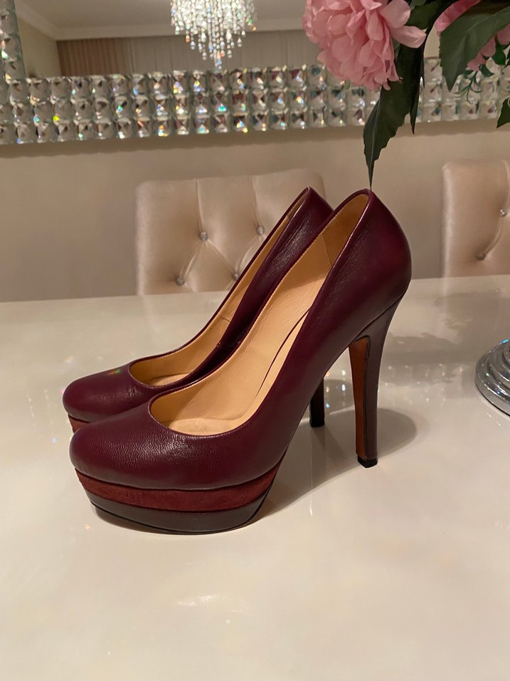 Bordo Deri Platform Topuklu Kadın Stiletto - Görsel 2