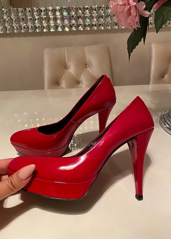 Parlak Kırmızı Platform Topuklu Kadın Stiletto - Görsel 4
