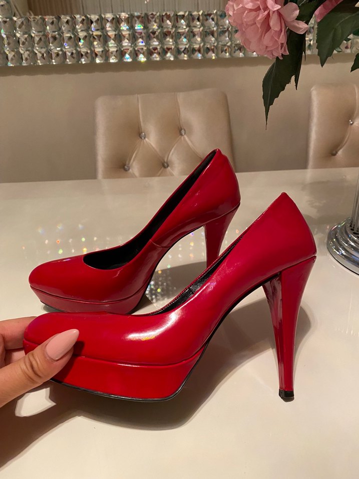 Parlak Kırmızı Platform Topuklu Kadın Stiletto - Görsel 4