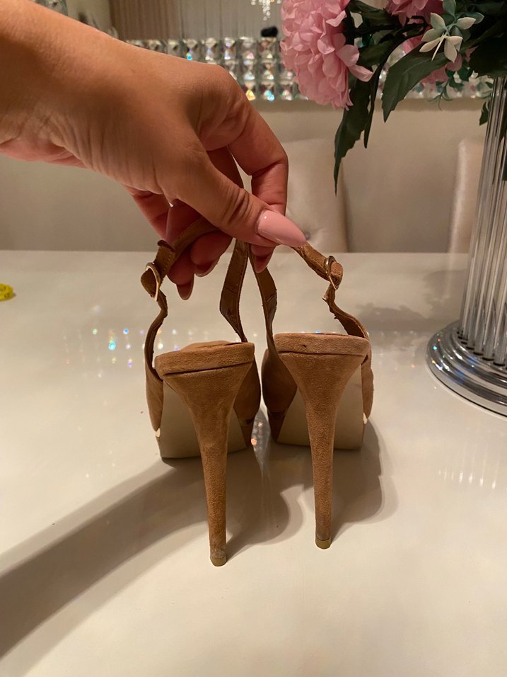 Bej Süet Platform Topuklu Kadın Ayakkabı - Görsel 4