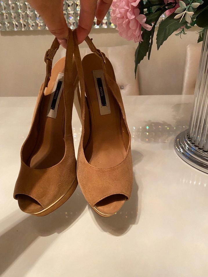 Bej Süet Platform Topuklu Kadın Ayakkabı - Görsel 5