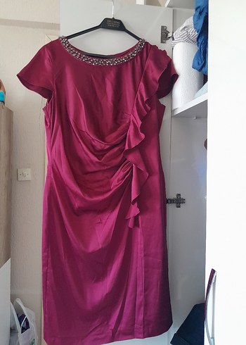 Bordo Drapeli Midi Abiye Elbise