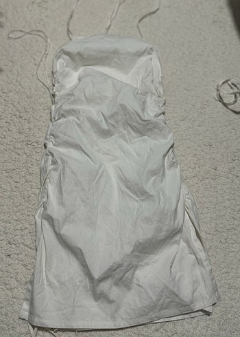 Bershka beyaz  Askılı Düz Yazlık Elbise - Görsel 3