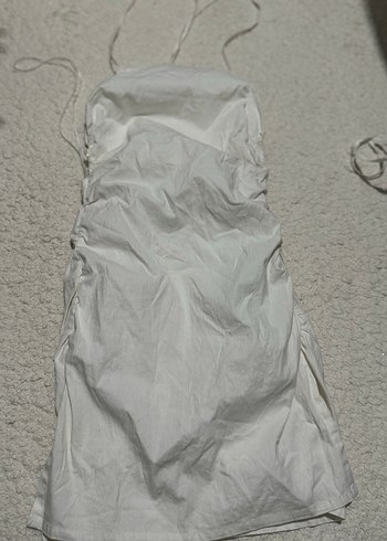 Bershka beyaz  Askılı Düz Yazlık Elbise - Görsel 2