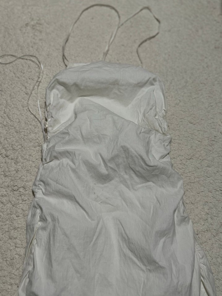 Bershka beyaz  Askılı Düz Yazlık Elbise - Görsel 4