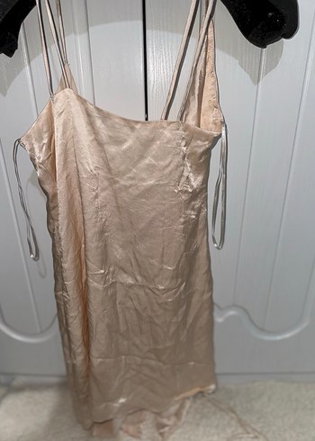 Zara pudra Parıltılı Midi Drapeli V Yaka Elbise - Görsel 6