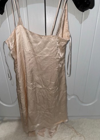 Zara pudra Parıltılı Midi Drapeli V Yaka Elbise - Görsel 4