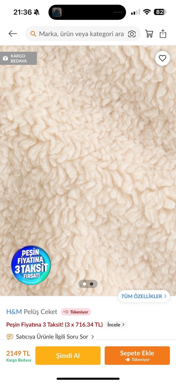 H&M Bej Fermuarlı Yüksek Yakalı Kadın Ceketi - Görsel 3