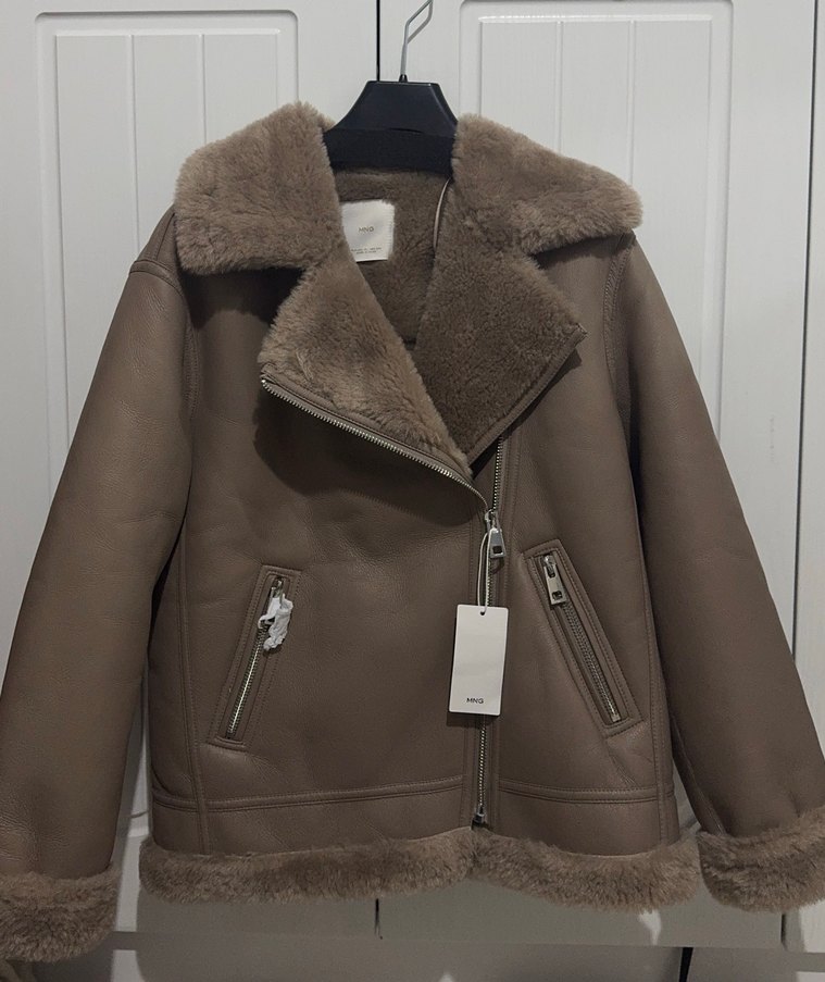 Mango Kürklü Kahverengi Kadın Deri Ceket - Görsel 2