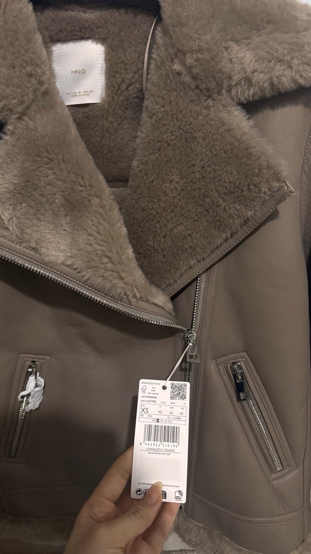 Mango Kürklü Kahverengi Kadın Deri Ceket - Görsel 3