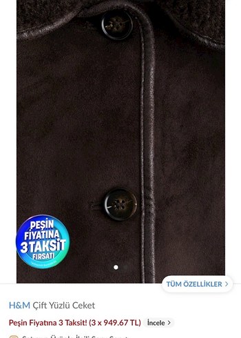 H&M Çift Yüzlü Kahverengi Süet Ceket - Görsel 2