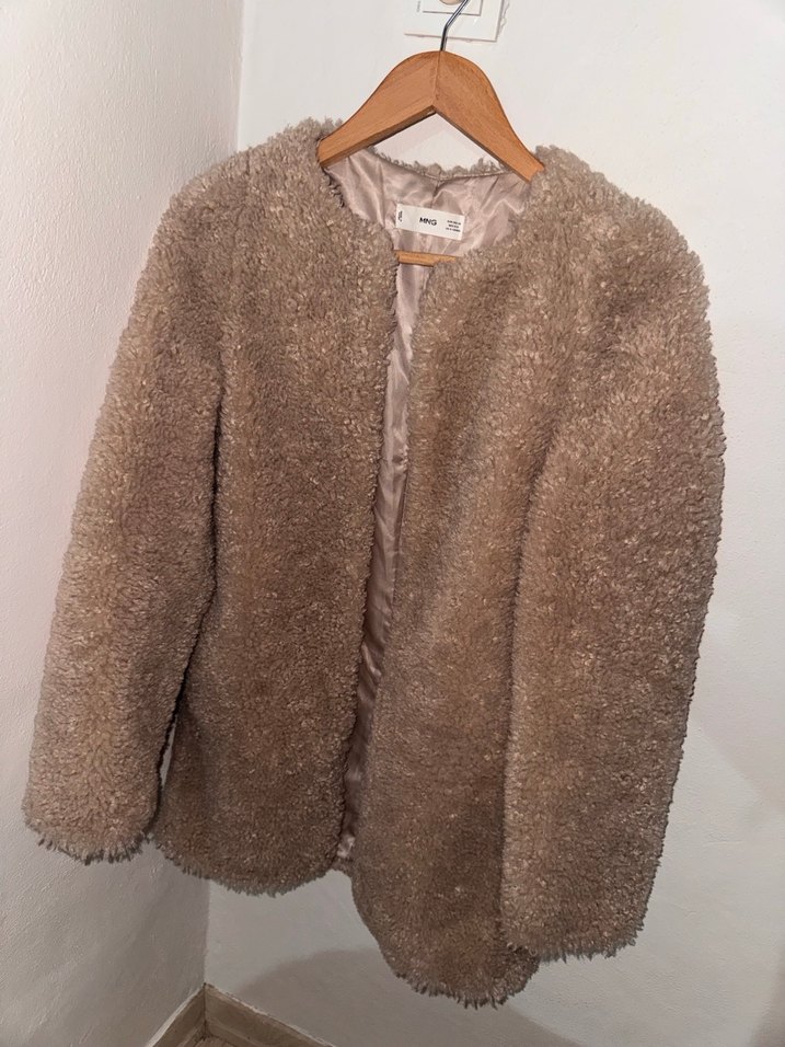 Mango Bej pudramsı Kürk Detaylı Yün Kadın Kaban - Görsel 2