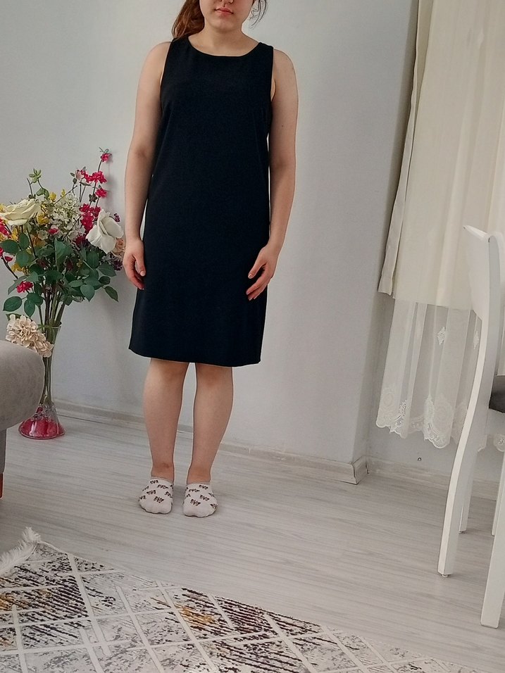 V Yaka Siyah Hamile Midi Elbise - Görsel 2