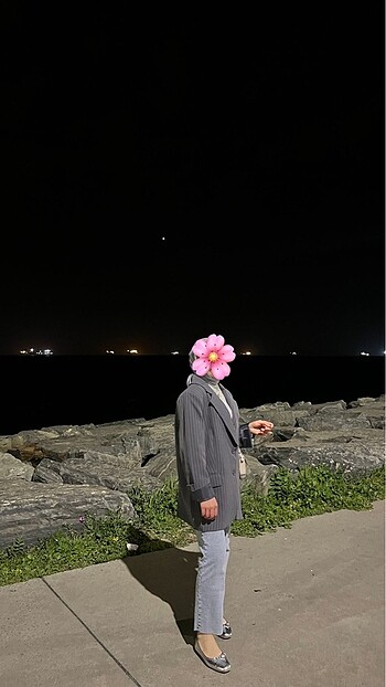 Blezır ceket gri çizgili ara boy