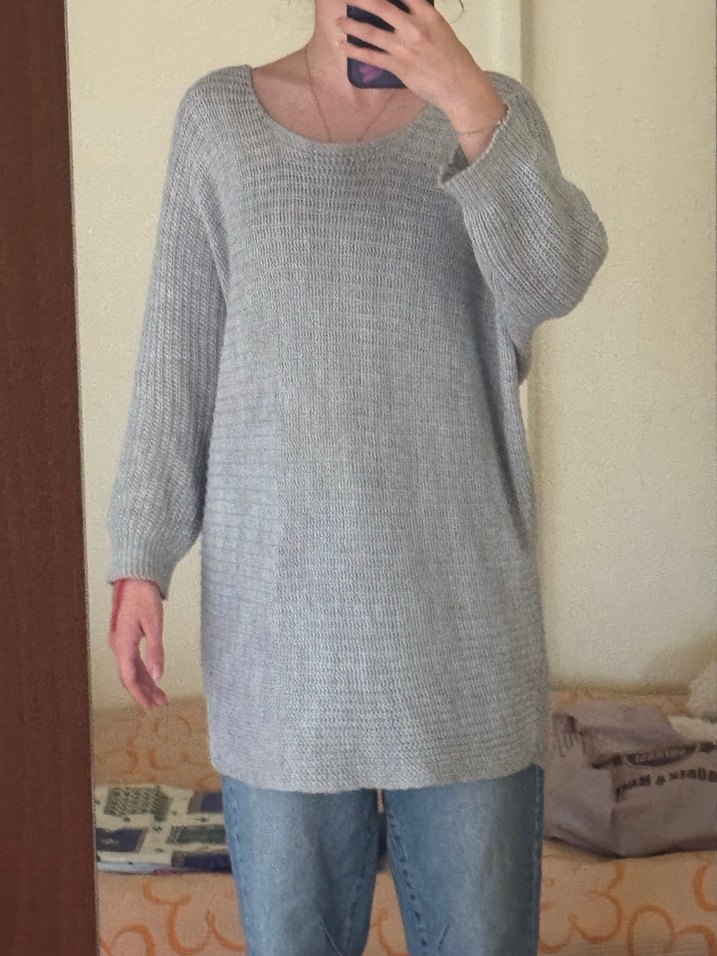 Gri Örgü Salaş Kadın Kazak - Görsel 2