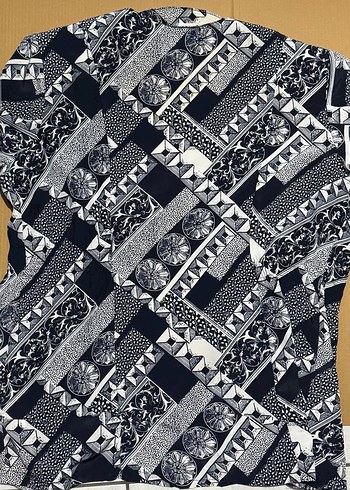 oversize desenli lacivert gömlek - Görsel 3