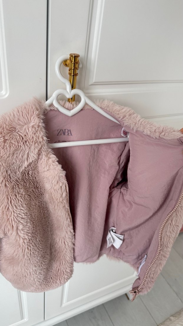 Kız Çocuk Pudra Peluş Mont - Görsel 4