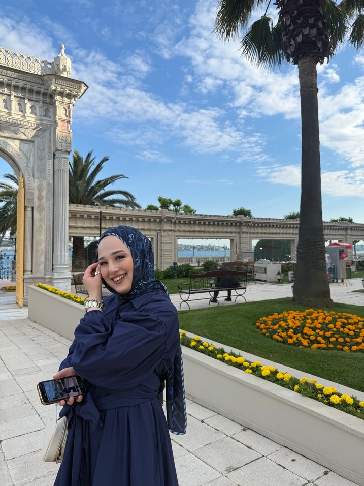 Uzun Kollu lacivert Drapeli Ofis Elbisesi - Görsel 2