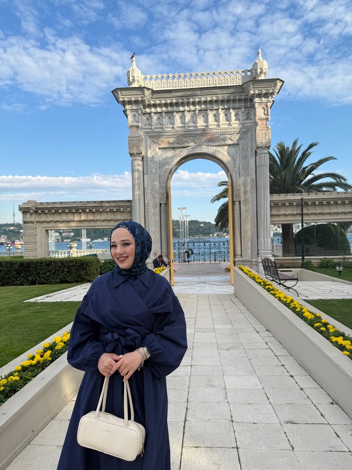 Uzun Kollu lacivert Drapeli Ofis Elbisesi - Görsel 3