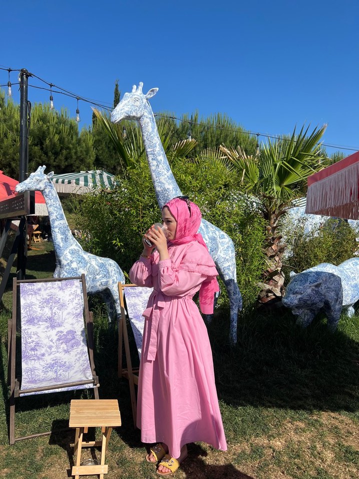 Pembe Renkli Uzun Piliseli Elbise - Görsel 2