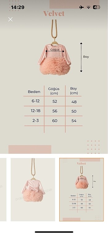 24-36 Ay Beden Kadife uzun kollu pudra rengi tütülü elbise