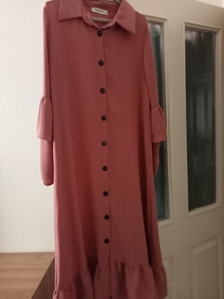 Düğmeli Uzun Pembe Kadın Tunik - Görsel 3