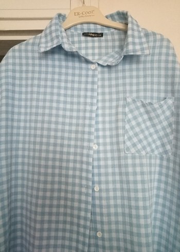 Mavi Ekose Düğmeli Kısa Kollu Gömlek - Görsel 2
