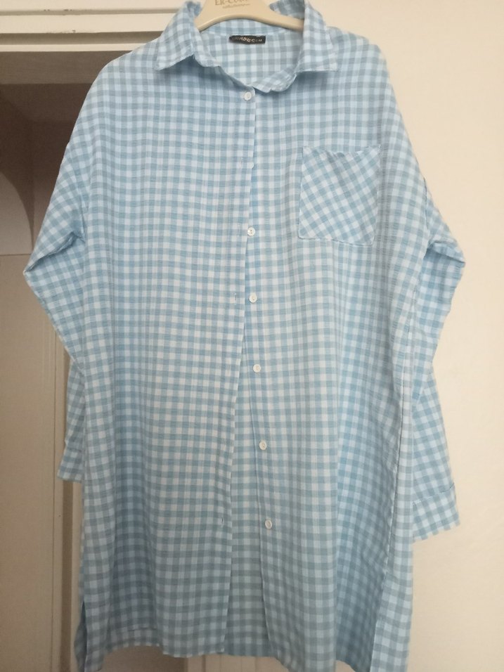 Mavi Ekose Düğmeli Kısa Kollu Gömlek - Görsel 3