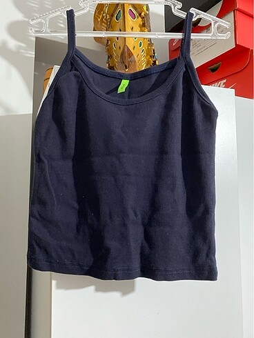 Diğer Lacivert askılı likralı kumaş crop
