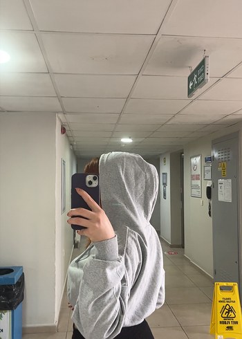 Gri Kadın Denim Sweatshirt - Görsel 4